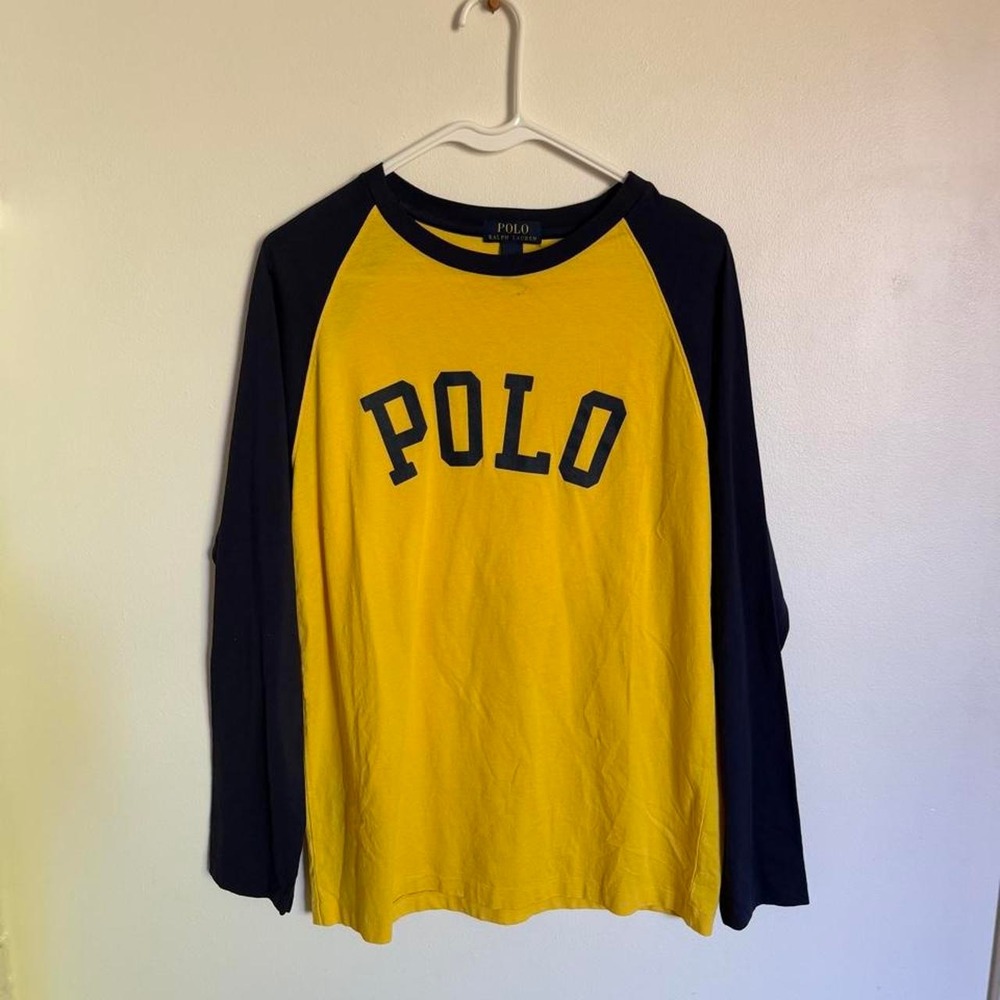 Polo Ralph Lauren yellow & navy blue baseball tee with POLO